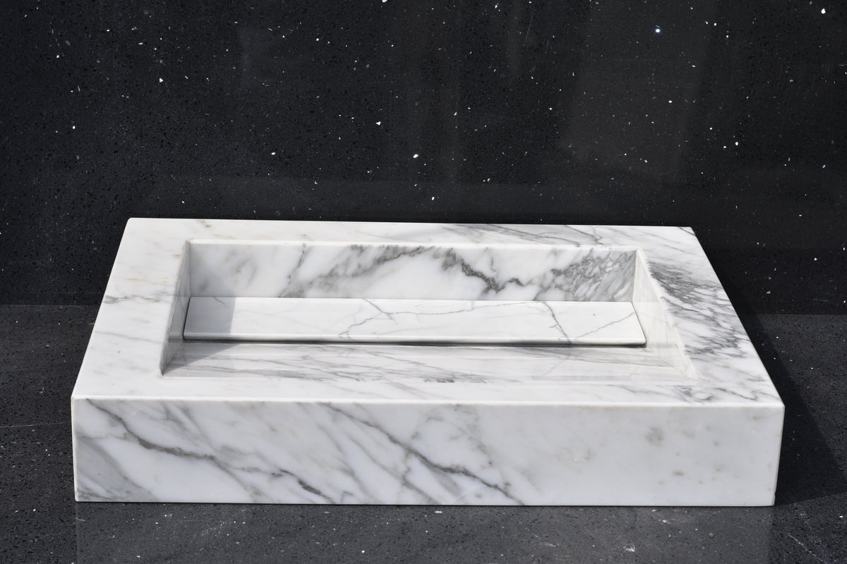 Custom white marble farmhouse sink