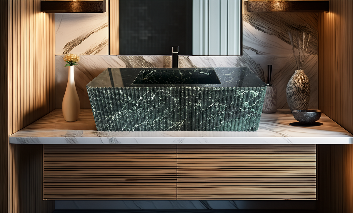 Green Marble Fluted Design Sink